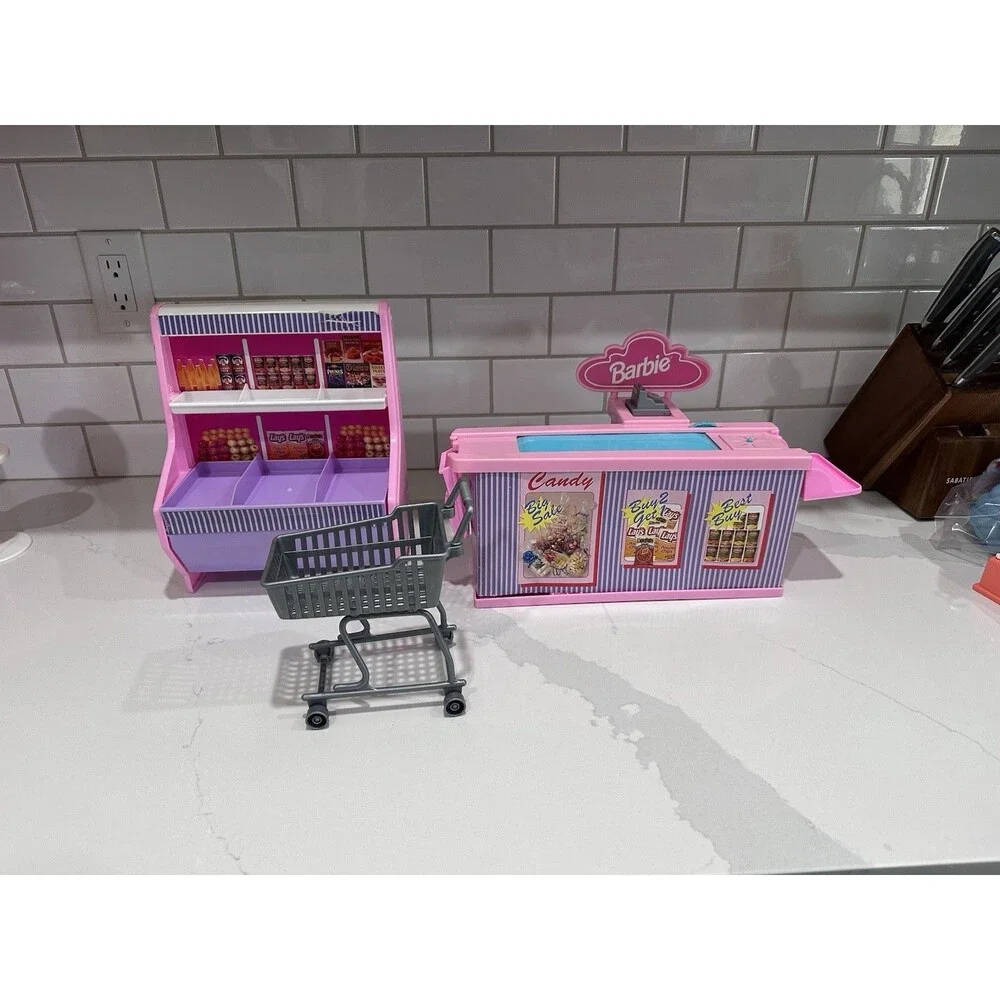 Vintage Barbie Grocery Store Supermarket Playset Register Shelf Cart Lot Mattel